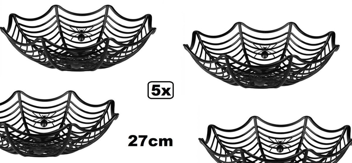 5x Trick and treat spinnenweb schaal zwart - Halloween|Griezel|scary|spin|spinnenweb|Themafeest|Party|uitdeel